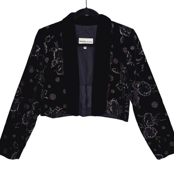 Vintage 90s Nah Nah Jonathan Tait Cropped Velvet Jacket 4P Bolero Flocked Floral - Picture 1 of 13